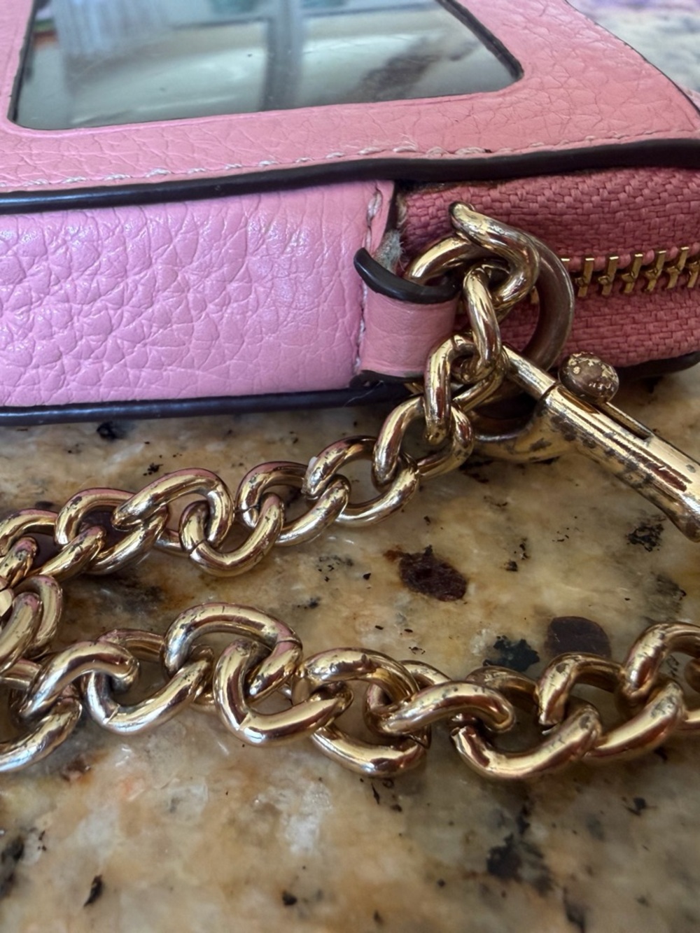 Coach Pink Pebbled Leather Card Holder Wallet Wristlet gold Chain Id 🪪 holder - Picture 6 of 17